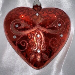 One Pier 1 Imports Beaded‎ Christmas Ornament Heart Shaped 4" Tall
